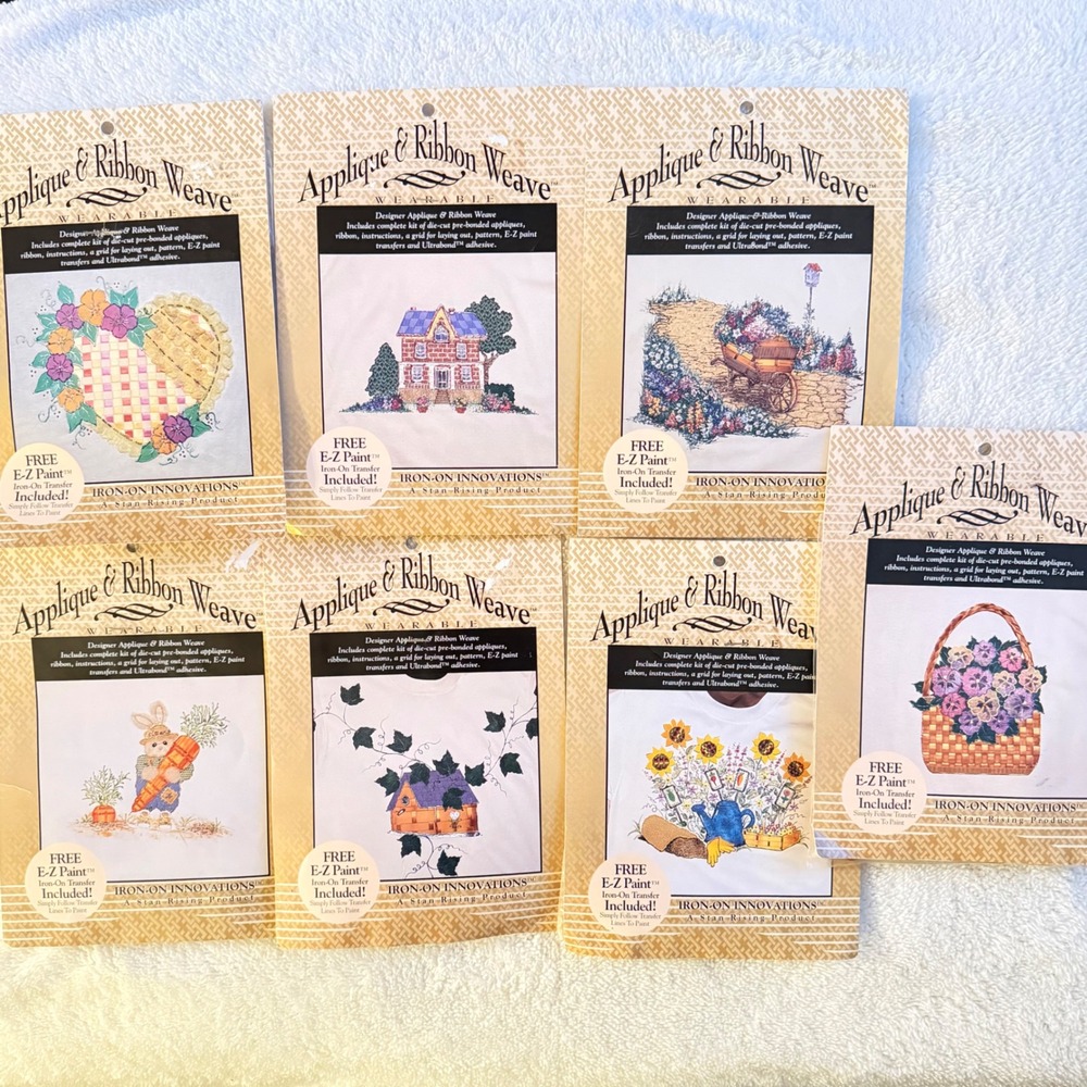 Lot of 7 Vintage 1995 Iron-On Innovations Applique & Ribbon Weave Wearable Kits